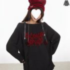 Off-shoulder Sweater - Gothic Aesthetic word2