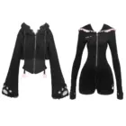 Black Cat Coat and Jumpsuit Set - Kawaii Coquette word1