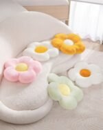 Kawaii thick flower seat cushion set with various pastel colors and flower designs.