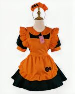 Cute Halloween dress in orange with black accents, kawaii aesthetic fashion. Includes headband with a bat decoration.
