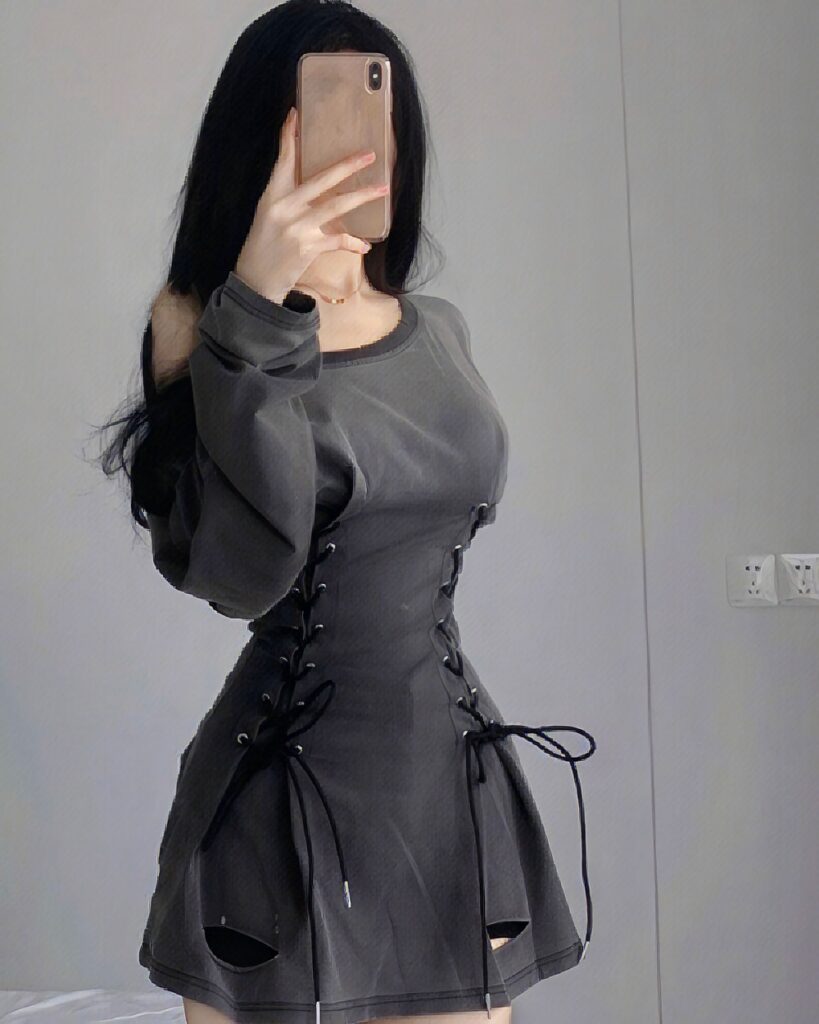 Off-shoulder slim fit grunge aesthetic dress with corset detailing and lace accents.