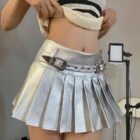 Silver Pleated Skirt - Coquette Aesthetic word3