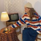 Loose Striped Sweatshirt - Comfy Aesthetic word1