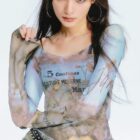 Oil Paint Mesh Print Top - Artsy Aesthetic word1