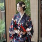Satin-Fabric Light Kimono - Japanese Floral Design word3