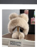 Close-up of a Thick Fluffy Bear Ears Hat - Kawaii Winter, showcasing its plush design.
