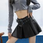 Vegan Leather Black Punk Skirt - Gothic Aesthetic word1