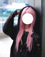 Black harajuku aesthetic jacket with floral embroidery, hooded design.