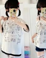 White harajuku kawaii t-shirt with cute character illustrations.