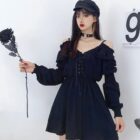 Solid Black Dress - Gothic Aesthetic word2