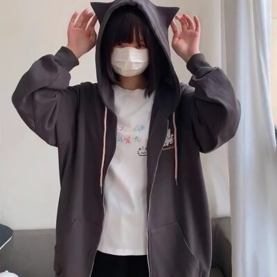 Japanese Style Cat Eared Hoodie - Harajuku Aesthetic