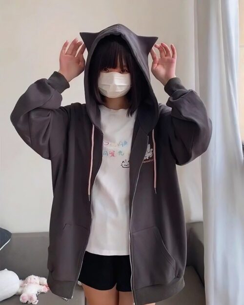 Japanese Style Cat Eared Hoodie - Harajuku Aesthetic