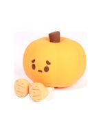 Orange pumpkin night light with stem and eyes, kawaii Halloween decoration.