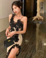 Slim Fit Sling Dress - Glamorous aesthetic showcasing lace details and a sleek design.