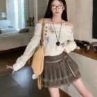 Laced Pleated Skirt - Korean Aesthetic word2