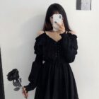 Solid Black Dress - Gothic Aesthetic word2