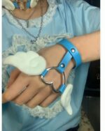 Blue Winged Love Bracelets – Harajuku aesthetic with white angel wings, worn on the wrist.