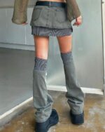 American-style denim skirt with y2k aesthetic, featuring a layered design and striped accents.