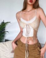 Summer Patchwork Camisole - Coquette Aesthetic top, featuring a lace and patchwork design.