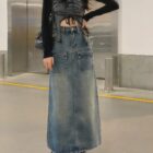 Long Denim Skirt - Y2K Aesthetic word1