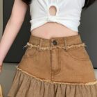 Ruffled Retro Denim Skirt - Y2K Aesthetic word1