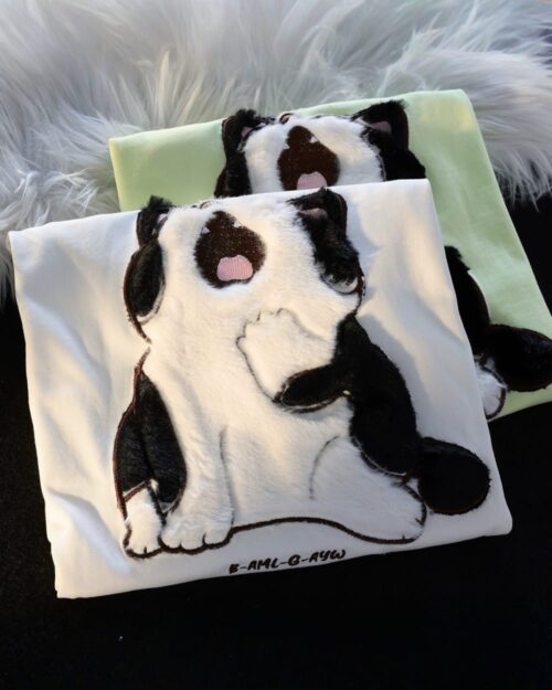 Japanese-style sleepy cat t-shirt featuring a cute panda design.