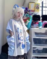 Saggy animecore aesthetic shirt with an anime illustration print.