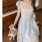 Lace Bow Long Dress - Cottagecore Aesthetic word3