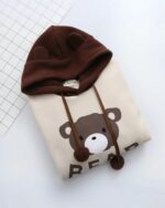 Kawaii Harajuku kuma bear hoodie featuring a brown hood and a bear graphic with dangling ears.