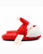 Red santa cotton slippers with a plush beard and tag, Christmas Collection.