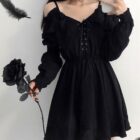 Solid Black Dress - Gothic Aesthetic word2