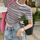 Stripped Butterfly Top - Korean Aesthetic word1