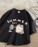 Neko Adventures kawaii cat t-shirt featuring a cartoon cat and 'SUMMER fun' text.