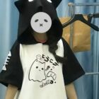 Ghost Neko Hooded T-Shirt - Harajuku Aesthetic word1