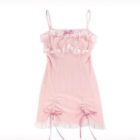Pink lace knitted sling dress, coquette aesthetic dress with bows.