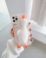 Kawaii duck iphone case featuring a cute, white duck design on a clear phone case.