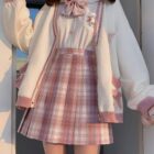 Japanese Style Bowed Cardigan Set - Soft Girl Aesthetic word3