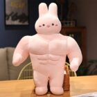 A pink buff bunny plushie with defined muscle features.