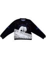 Black anime aesthetic sweater featuring a graphic of Eva from "The End of Eva" in a flowing pose.