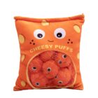 Orange Cheesy Puffs plushie bag with cute, smiling faces.