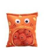 Orange Cheesy Puffs plushie bag with cute, smiling faces.