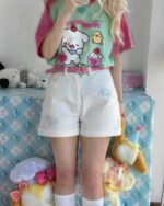 Kawaii Sweet Wishes Tee - Lolita Aesthetic, featuring a whimsical design with cute characters and pastel colors.
