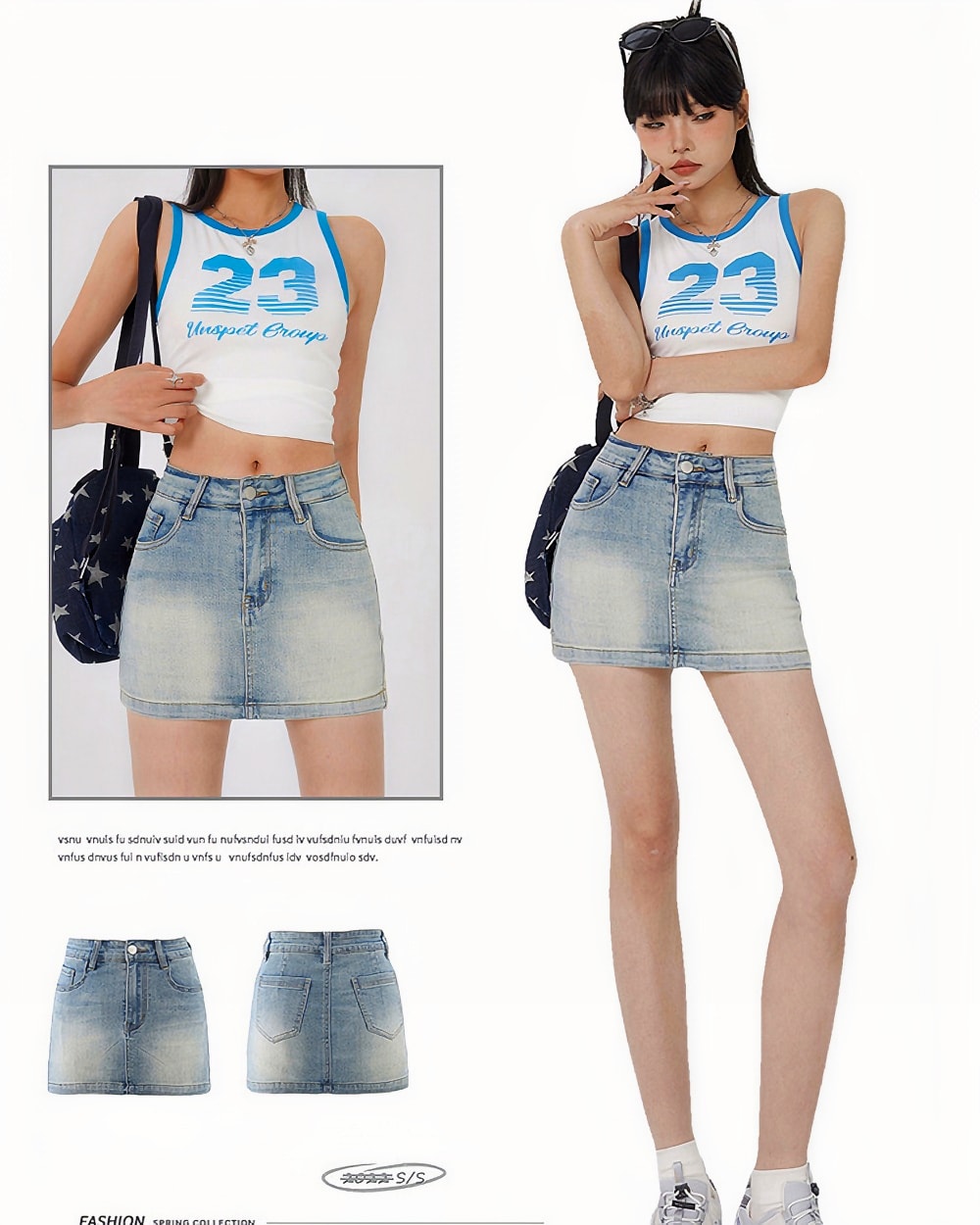 High Waist Denim Skirt - Y2K Aesthetic, light wash denim mini skirt.