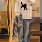 Oversize Round Neck Sweater - Scaredy Cat Edition word1