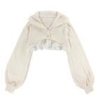 Cream lace knitted coquette aesthetic dress with hooded bolero and long sleeves.