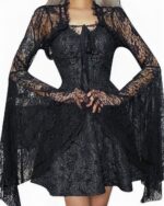 Black lace gothic aesthetic top with long sleeves and cape details.