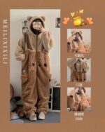 Close-up of brown bear fluffy pajamas, kawaii style sleepwear.