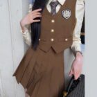 Korean Three-piece Suit - College Aesthetic word1