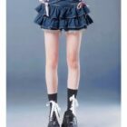 Laced Denim Mini Skirt - Y2K Aesthetic word2