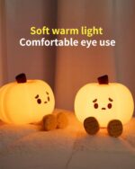 Two pumpkin night lights, featuring soft warm light and comfortable eye use. Product-keyword: pumpkin night light
